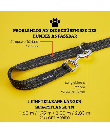 Buy Vitazoo 3m Dog Leash - Adjustable Nylon Graphite Leash with Carabiners for All Dog Sizes - Reflective Black Guide Leash - Buy Online on SooperMarket.com