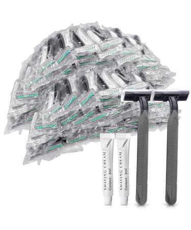 (200 Pack) Kheoxusa Twin Blade Disposable Razor 2 Blade Disposable Razor Two Blade Disposable Razor Double Blade Disposable Razors Individually Wrapped for Men Women Hotel Airbnb Homeless Travel-Grey 1 Count (Pack of 200)