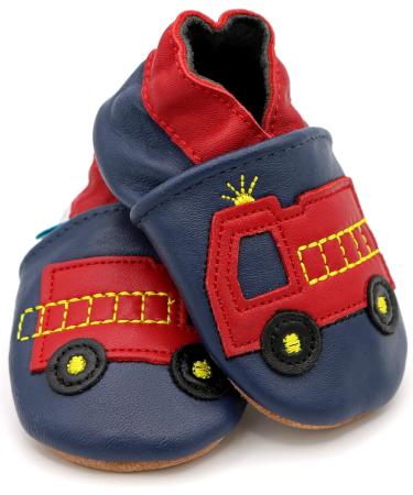 Dotty Fish Soft Leather Baby Shoes | Toddler Boys Non-Slip Suede Soles | Fire Engine Design | 0-6 Months to 4-5 Years - Buy Online on SooperMarket.com
