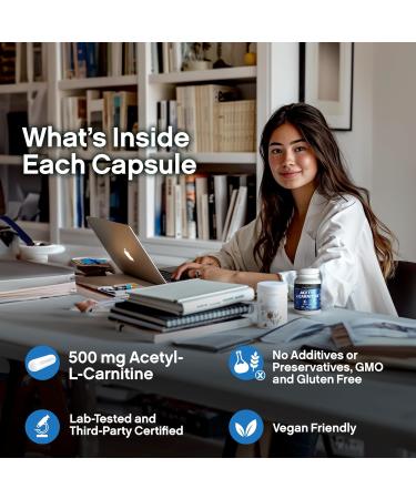 CONFIDENT HEALTH - Acetyl L-Carnitine 500mg - Premium Brain and Energy Support Supplement 60 Veggie Capsules Gluten Free 30 Servings One Month Supply - Buy Online on SooperMarket.com