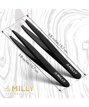 MILLY Precision Tweezers Set - Slanted and Pointed Tips - German Steel - Hand-Filed - Black - Buy Online on SooperMarket.com