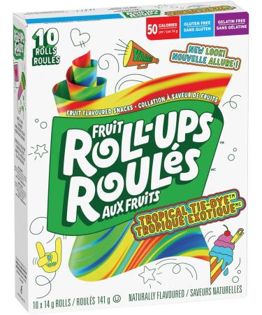 BETTY CROCKER FRUIT ROLLUPS - Tropical Tie-Dye Fruit Flavoured Snacks Pack of 10 Rolls Fruit Flavoured Snacks Fruit Roll-Ups - Buy Online on SooperMarket.com