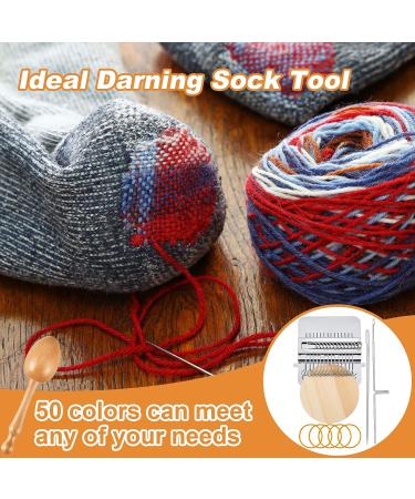Darning Egg Mini Loom for Socks | 14 Hooks Speedweve Style Weaving Tool | 9 Large Eye Needles | 50 Colors Thread for DIY Handcraft - Buy Online on SooperMarket.com
