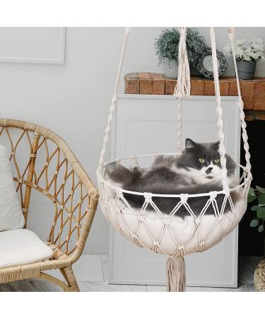AXIBA Macrame Cat Hammock with Cushion - Hanging Cat Bed for Indoor Cats - Buy Online on SooperMarket.com