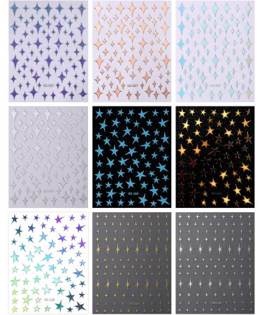 JMEOWIO 9 Sheets Colorful Star Nail Art Stickers Decals - Self-Adhesive Silver Supplies for Nail Design - Buy Online on SooperMarket.com