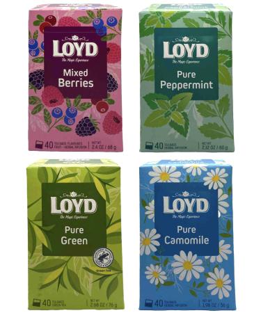 Loyd Tea 40 Teabag X4 Boxes Flavours Mixed Berries Pure Peppermint Pure Green Pure Chamomile 160 Total Herbal Infusion Green Tea Fruit