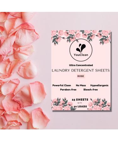 (50 loads) 25 Laundry Liquidless Detergent Sheets - Travel/College/Daily Use - Powerful/Hypoallergic/Eco-friendly/Biodegradable (Rose)