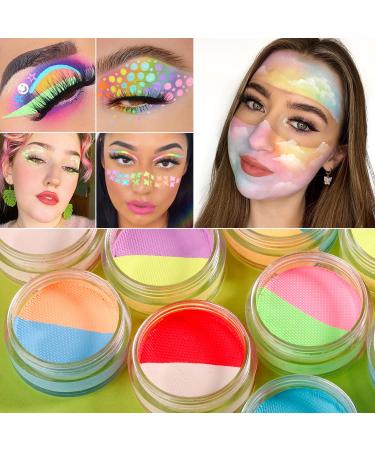 ecofavor Water Activated Eyeliner Pastel  UV Reactive Pastel Cake Eyeliner  10 Color in 5 Cake Hydra Eye Liner UV Glow Blacklight Body Face Makeup Paint  Costume Halloween and Club Makeup Art Paint