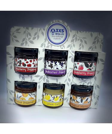 Breakfast Jam Preserve Gift Pack Selection of Strawberry Blackcurrant Raspberry Apricot Lemon Curd Marmalade - 6x42g Jars - Buy Online on SooperMarket.com