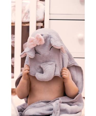 JM Organic Bamboo Hooded Baby Towel - Hypoallergenic, Absorbent - 35x35 - Perfect Baby Gift Set with Washcloth & Laundry Bag - Pink Elephant - Buy Online on SooperMarket.com