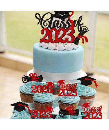 Rsstarxi 25 Pack 2023 Graduation Theme Cake Topper Class of 2023 Cupcake Toppers Glitter Class of 2023 Grad Cap Diploma Cupcake Picks 2023 Graduation Party Cake Decorations Supplies Red Design 6 Red - Buy Online on SooperMarket.com