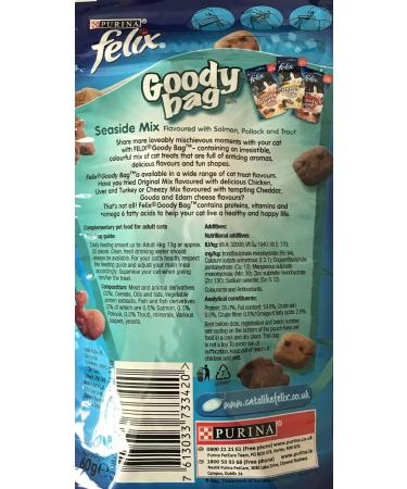 Felix Goody Bag & Crispies Cat Treats Bundle - Crispies (Beef & Chicken) and Seaside Mix (Salmon Pollock & Trout) 60g (one bag of each) - Buy Online on SooperMarket.com