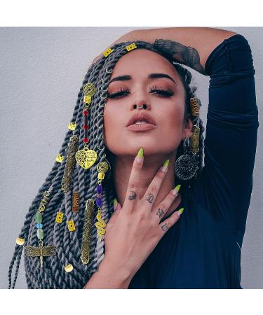 99Pcs Handmade Gemstone Hair Braids Dreadlock Accessories Set - Turquoise, Jade, Shell Pendants, Gold Filigree Cuffs | Beard Clips, Tube Beads for Locs & Extensions - Buy Online on SooperMarket.com