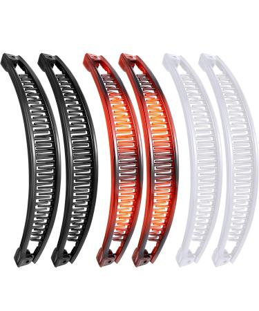 6 Pieces Banana Clip Clincher Combs Banana Combs Grip Comb Fishtail Fish Hair Lady Fish Shape Ponytail Banana Clip Girls Long Women Clamp Accessory (Brown  White  Black)