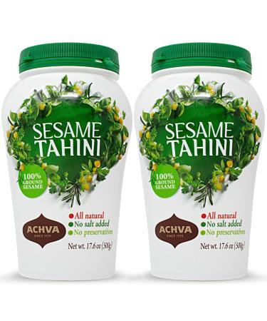 Achva Sesame Tahini Paste - Roasted & Pure Stone Ground Ethiopian Sesame Seeds - Rich Creamy Taste for Hummus & Tahini Sauce - Kosher Vegan Gluten Free Peanut Free & Non-GMO (2 Jars of 500g)