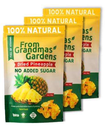 Dried Pineapple - From Grandmas Gardens | 3 x 100g | Healthy Vegan Snack | 100% Natural | No Added Sugar | Rich in Vitamins | No Preservatives | GMO free 3 pack