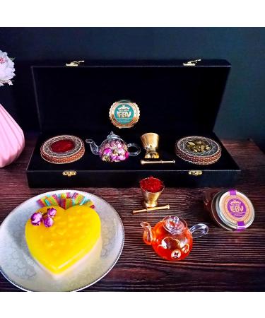 Luxurious Saffron Gift Box for Chefs: 5 Gr Grade A+ Organic Super Negin Coupe Saffron Threads Green Cardamom Rose Bud Tea Dried Saffron Teapot Small Brass Mortar and Pestle (Black Leather Box) - Buy Online on SooperMarket.com
