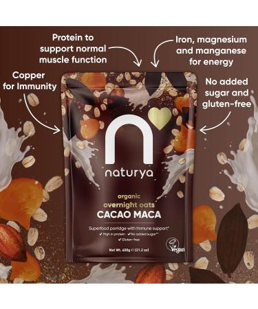 Naturya Organic Cacao Maca Overnight Oats - Gluten-Free with Hemp Protein Rich in Magnesium Vegan No Added Sugar - 600g - Buy Online on SooperMarket.com