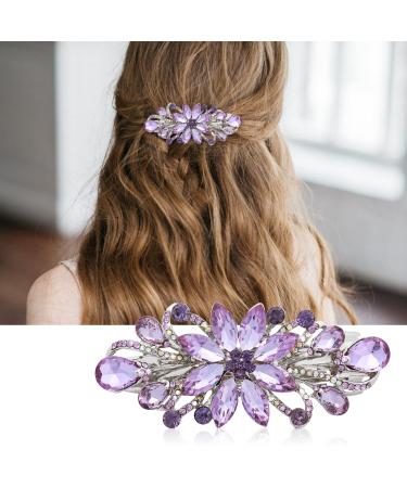 WLLHYF Flower Hair Clips  Vintage Rhinestone Style Barrettes  Luxury Jewelry Design Hairpin  Metal Spring Hair Barrette Clips  Hair Accessories for Women Girls (Purple)