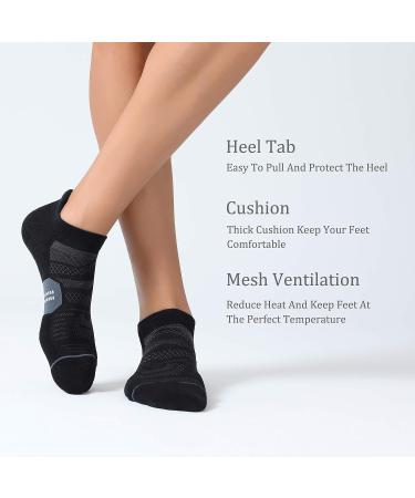 CELSERSPORT 6 Pack Running Ankle Socks - Cushioned Low Cut Athletic Tab Sport Socks for Men and Women - Black/Grey (Large) - Buy Online on SooperMarket.com