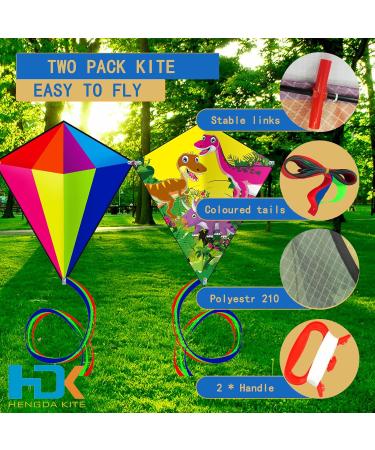 HENGDA KITE Prism Dinosaur Park & Diamond Kite Set - Easy-to-Fly for Kids & Adults - Excellent Fabric - Two Sets in Individual Packaging - Accessories Included (23x27in) - Buy Online on SooperMarket.com