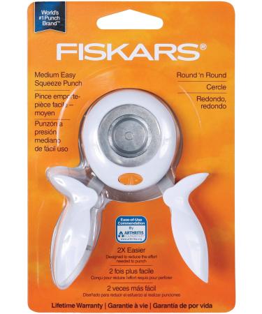 Fiskars 174360-1001 Medium Circle Squeeze Punch  1 Inch  White   Navy Blue