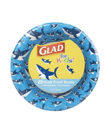 Glad for Kids Paper Bowls in Shark Print, 12 Ounce | 12 oz Disposable Paper Bowls with Cute Shark Design for Kids | Microwavable, Cut Proof, Soak Proof Paper Bowls, 30 Count 12 Ounce - 30 Count Paper Bowls