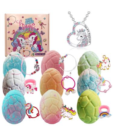 Unicorn Bath Bombs Gift Set with Jewelry Inside, 9 Pack Organic Kids Bath Bombs with Surprise Inside, Magic Unicorn Bath Bombs with Jewelry for Girls