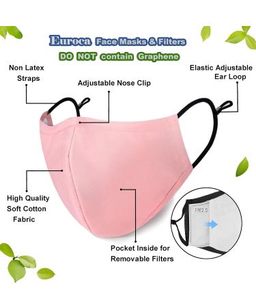 Euroca Face Masks Reusable with Filters Made from Cotton Fabric Washable With Nose Clips Adjustable Ear Loop For Men Women Teens -2 Filters Included (Baby Pink) - Buy Online on SooperMarket.com