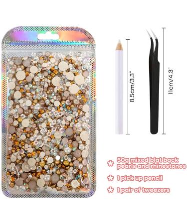 Astaron 50g Champagne Gold Half Pearls & Glitter Stones - 3mm-10mm Flatback Rhinestones for DIY Handicrafts Art Nails Shoes & Clothing - Buy Online on SooperMarket.com
