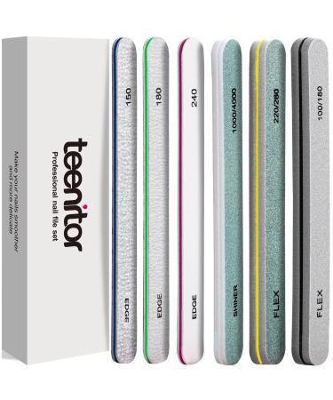 Teenitor Nail File Emery Boards for Nails Professional Nail Files for Acrylic and Gel Nails Nail Buffer Blocks for Natural Nails Nail Filer for Women Home & Salon Use as Christmas Gift Straight Straight 6 Piece Assortment