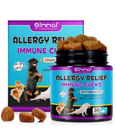 HXTMKT Dog Itch and Immune Chews Itch Relief Allergy Relief for Dogs Anti Itch for Dogs Skin Allergy Treatment for All Dog Breeds 30 Chews Duck Flavor Dog Skin& Coat Health Supplement