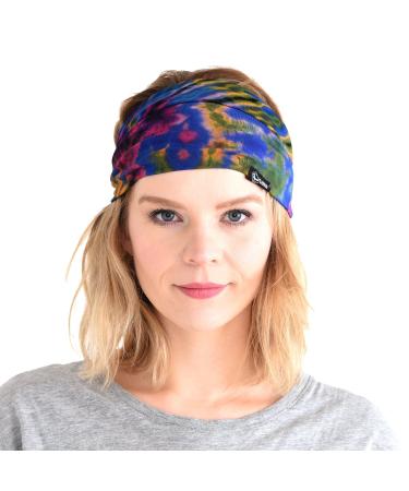 Charm tie dye headband hippie elastic bandana - bohemian head cover for men & women psychedelic flower pattern 60's retro boho