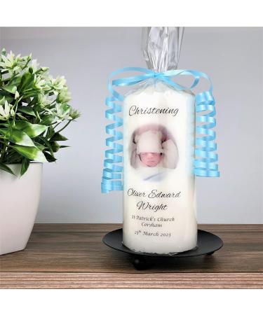 Personalised Christening Photo Candle - 7cm x 15cm White | Boy/Girl Baptism Keepsake - Buy Online on SooperMarket.com