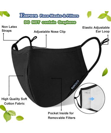 Euroca Cloth Face Mask 4 Layer Reusable Washable and Adjustable with Filter Pocket for Adult -1 Pack with 10 Filters Included Black - Buy Online on SooperMarket.com
