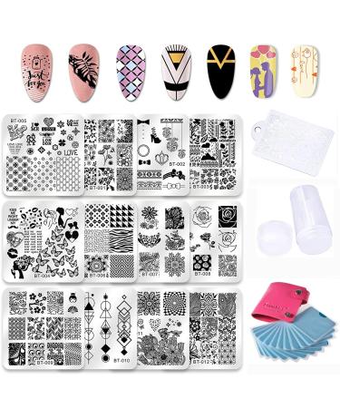 Biutee Nail Stamper Kit 12 Pcs Nail Art Plate+1pcs Nail Stamp Silicone + 1 Scraper +1 Pcs Bag for Plate