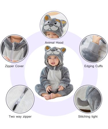 COOKY.D Baby Hooded Rompers | Winter Flannel Jumpsuit Pajamas for Infants | 3-6 Months | Dog Design - Buy Online on SooperMarket.com