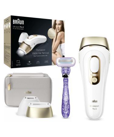 Braun IPL Silk Expert Pro 5 Visible Hair Removal For Women And Men Venus Razor Alternative For Laser Hair Removal Gifts For Women PL5137 White/Gold IPL 5137