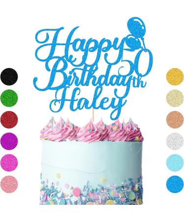 Happy Birthday Cake Topper Personalised Cake Topper Birthday Cake Decorations Gifts Glitter Cake Toppers with Any Name Age for Her Him Friend Classmate on 1st 3rd 10th 20th 21st 30th (Blue) - Buy Online on SooperMarket.com