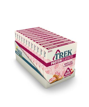 TREK High Protein Flapjack White Chocolate Raspberry - Gluten Free - Plant Based - Vegan Snack - 50g x 36 bars White Chocolate & Raspberry