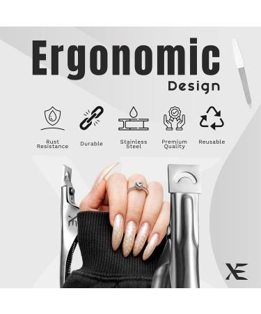 XE Stainless Steel False Nail Tip Clipper | Professional Nail Extension Tool with Coarse Nail File | Manicure Pedicure Acrylic Gel Trimmer - Buy Online on SooperMarket.com