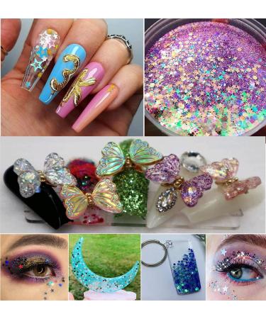 Holographic Nail Art Glitter Sequins - 12 Colors Star Moon Confetti for Nails, Crafts & Slime - Buy Online on SooperMarket.com