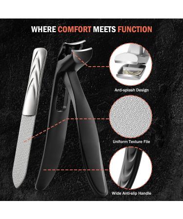 BEZOX Ergonomic Angled Head Precision Toenail Clipper for Senior Thick Nails - Large Finger Nail Clippers with Metal Nail File - Men and Women - Large Black - Buy Online on SooperMarket.com
