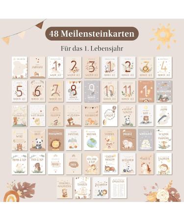 Eulentaler Milestone Cards Set | Boho Style Baby Milestones | 48 Cards Gift Box for Boys & Girls | Perfect for Birth & Baby Parties - Buy Online on SooperMarket.com