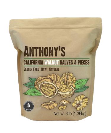 Anthony's California Walnut Halves & Pieces, 3 lb, Shelled, Raw, Gluten Free, Keto Friendly 3 Pound (Pack of 1)