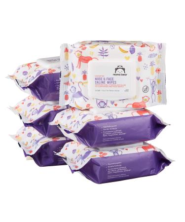 Amazon Brand - Mama Bear Saline Nose and Face Baby Wipes, Hypoallergenic, Unscented, 30 Count (Pack of 6)