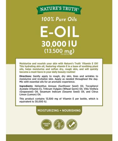 Nature's Truth Vitamin E Oil 30000 IU 4 oz | 100% Pure Lemon Scented | GC/MS Tested - Buy Online on SooperMarket.com