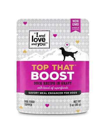 "I and love and you" Top That Meal Enhancer Grain Free Wet Dog Food Topper, for Picky Eater Dogs, Functional Supplements For Healthy Gut (Variety of Flavors) Duck Recipe (Pack of 12)