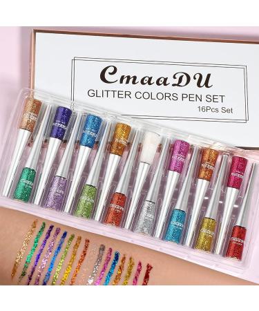 Gireatick 16PCS Liquid Glitter Eyeliner Set - High Pigmented Colors for Brightened Eyes | Waterproof Metallic Shimmer Eyeshadow Kit - Buy Online on SooperMarket.com