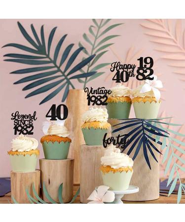 Rsstarxi 48 Pack Black Vintage 1982 Cupcake Toppers - Happy 40th Number 40 Cupcake Picks for 40th Birthday and Anniversary Party Decorations - Buy Online on SooperMarket.com
